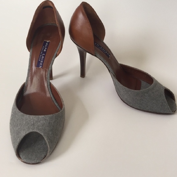 Ralph Lauren Purple Label brown leather gray heels - Picture 2 of 7